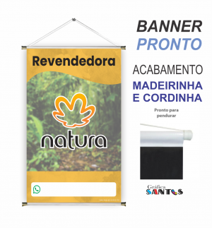 banner pronto tema: Revendedora Natura Lona 280g   Brilho Madeira e cordinha 
