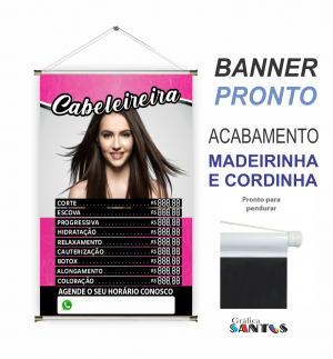 banner pronto tema: Salão de Beleza Lona 280g   Brilho Madeira e cordinha 