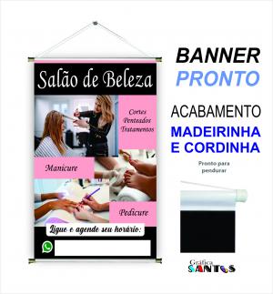 banner pronto tema: Salão de Beleza Lona 280g   Brilho Madeira e cordinha 