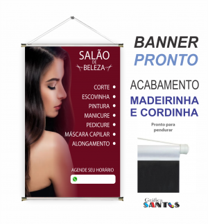 banner pronto tema: Salão de Beleza Lona 280g   Brilho Madeira e cordinha 