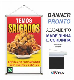 banner pronto tema: Salgado Lona 280g   Brilho Madeira e cordinha 