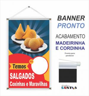 banner pronto tema: Salgado Lona 280g   Brilho Madeira e cordinha 