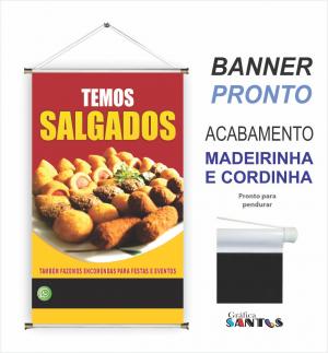 banner pronto tema: Salgado Lona 280g   Brilho Madeira e cordinha 