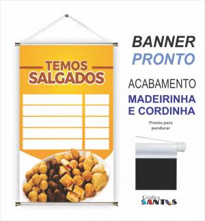 banner pronto tema: Salgado Lona 280g   Brilho Madeira e cordinha 