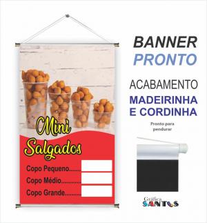 banner pronto tema: Salgado no Copo Lona 280g   Brilho Madeira e cordinha 