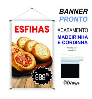 banner pronto tema: Esfiha Lona 280g   Brilho Madeira e cordinha 