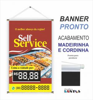 banner pronto tema: Self Service Lona 280g   Brilho Madeira e cordinha 