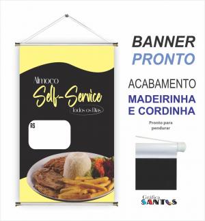 banner pronto tema: Self Service Lona 280g   Brilho Madeira e cordinha 