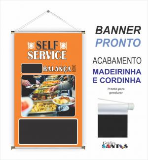 banner pronto tema: Self Service Lona 280g   Brilho Madeira e cordinha 