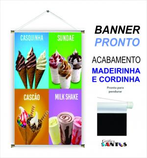 banner pronto tema:  Sorvete / Açaí / Picolé Lona 280g   Brilho Madeira e cordinha 