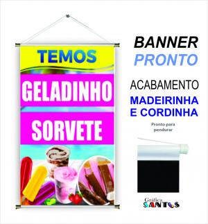 banner pronto tema:  Sorvete / Açaí / Picolé Lona 280g   Brilho Madeira e cordinha 
