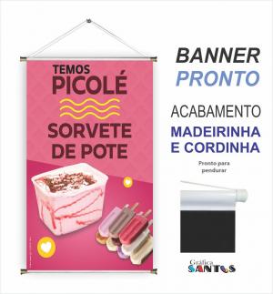 banner pronto tema: Sorvete Lona 280g   Brilho Madeira e cordinha 