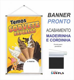 banner pronto tema: Sorvete Lona 280g   Brilho Madeira e cordinha 