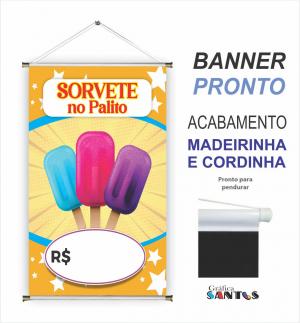 banner pronto tema: Sorvete Lona 280g   Brilho Madeira e cordinha 
