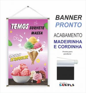 banner pronto tema: Sorvete Lona 280g   Brilho Madeira e cordinha 