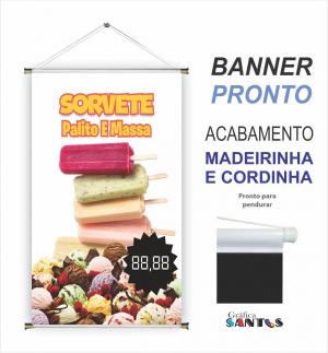 banner pronto tema: Sorvete Lona 280g   Brilho Madeira e cordinha 