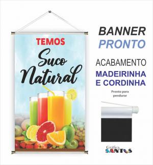 banner pronto tema:  Sucos e Vitaminas Lona 280g   Brilho Madeira e cordinha 