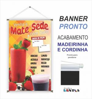 banner pronto tema:  Sucos e Vitaminas Lona 280g   Brilho Madeira e cordinha 