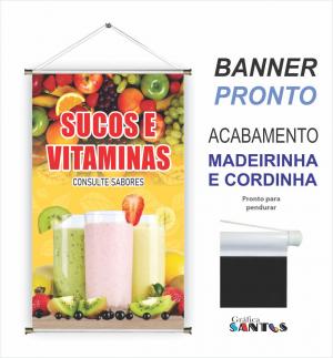 banner pronto tema:  Sucos e Vitaminas Lona 280g   Brilho Madeira e cordinha 