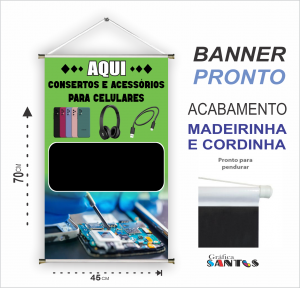 banner pronto tema: Técnico de Celular Lona 280g   Brilho Madeira e cordinha 
