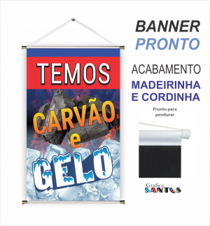 banner pronto tema: Temos Carvão e Gelo Lona 280g   Brilho Madeira e cordinha 
