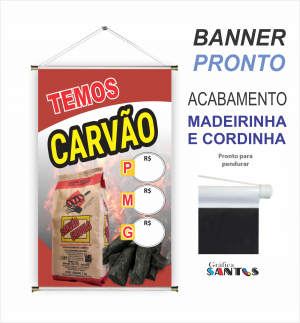banner pronto tema: Temos Carvão Lona 280g   Brilho Madeira e cordinha 
