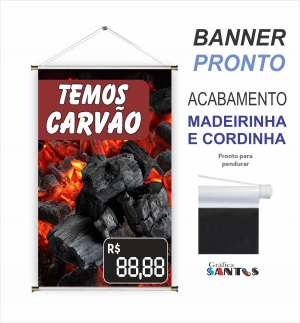 banner pronto tema: Temos Carvão Lona 280g   Brilho Madeira e cordinha 