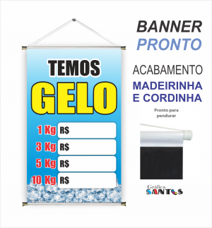 banner pronto tema: Temos Gelo Lona 280g   Brilho Madeira e cordinha 