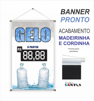 banner pronto tema: Temos Gelo Lona 280g   Brilho Madeira e cordinha 