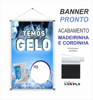 banner pronto tema: Temos Gelo Lona 280g   Brilho Madeira e cordinha 