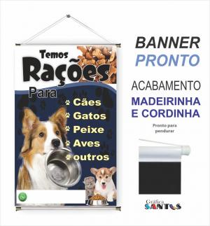 banner pronto tema: Temos Rações Lona 280g   Brilho Madeira e cordinha 