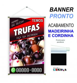 banner pronto tema: Trufas Lona 280g   Brilho Madeira e cordinha 