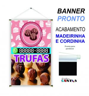 banner pronto tema: Trufas Lona 280g   Brilho Madeira e cordinha 