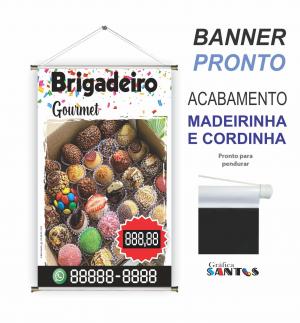 banner pronto tema: Brigadeiro Lona 280g   Brilho Madeira e cordinha 