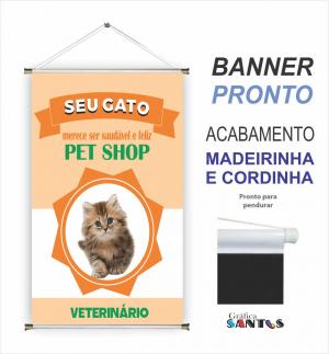 banner pronto tema: Veterinário Lona 280g   Brilho Madeira e cordinha 