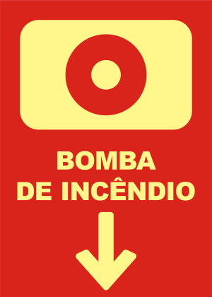 Placa Sinalização, Tema: Bomba de Incêndio  PLC104 PVC 1mm    Fita Dupla Face 