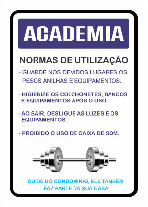 Placa Sinalizaçao tema academia PLC01 PVC 1MM    COM FITA DUPLAFACE 